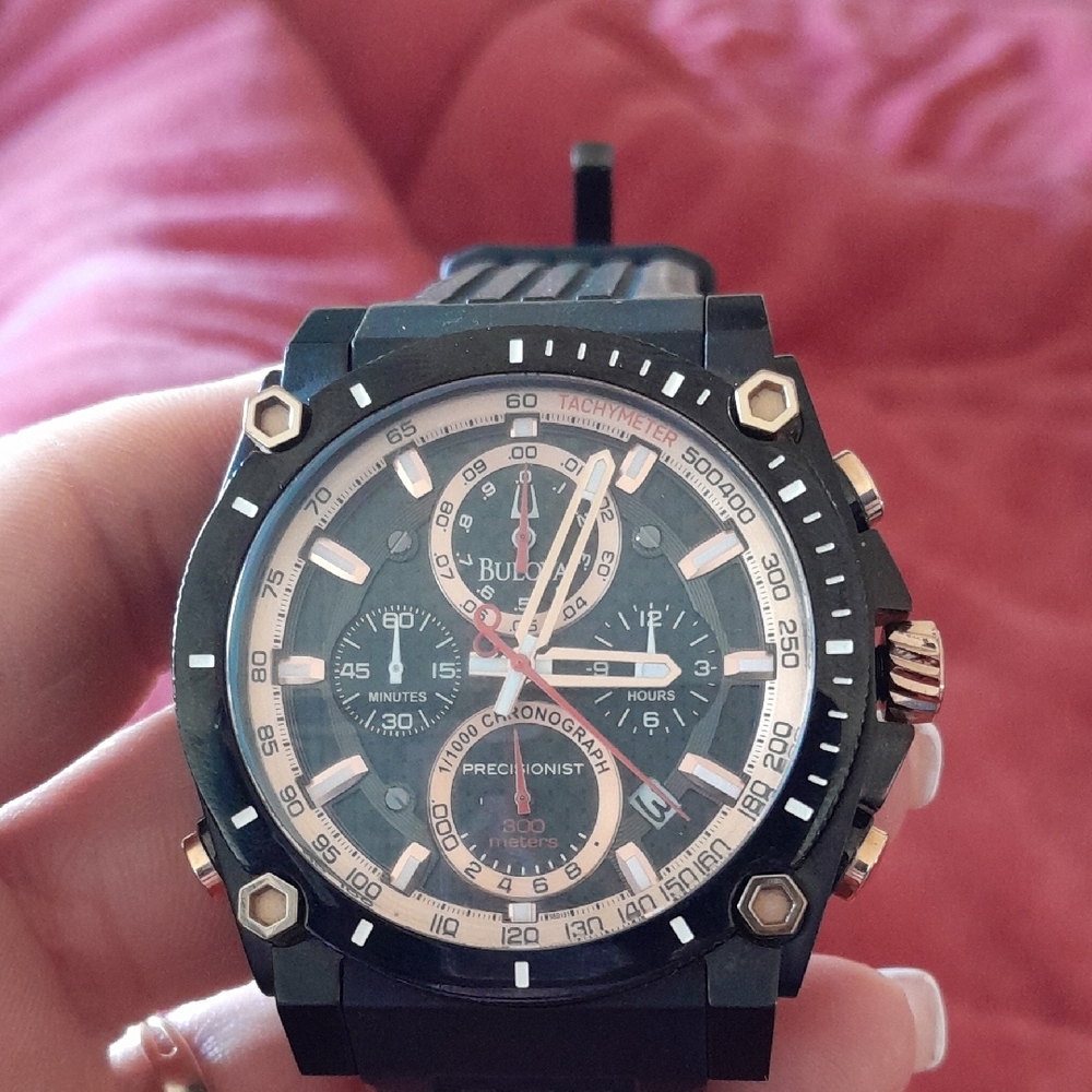 Bulova Men's Black and Gold Chronograph Watch